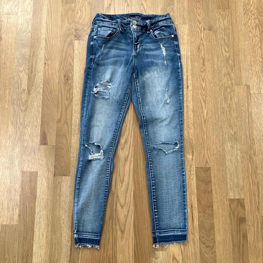 Vanity Women’s Blue Light Wash Distressed  Denim Cotton Curvy Skinny Jeans